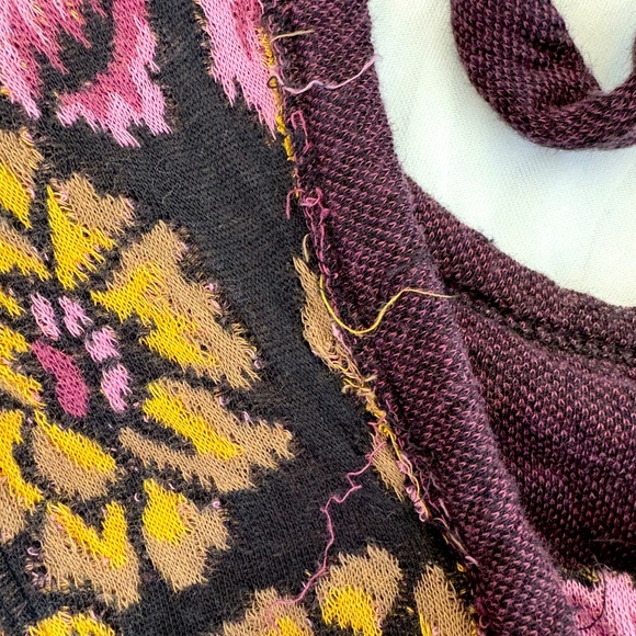 Free People Boho Tapestry Floral Puff Sleeve 100% Cotton Purple Gold Black Sz Sm - Picture 5 of 5